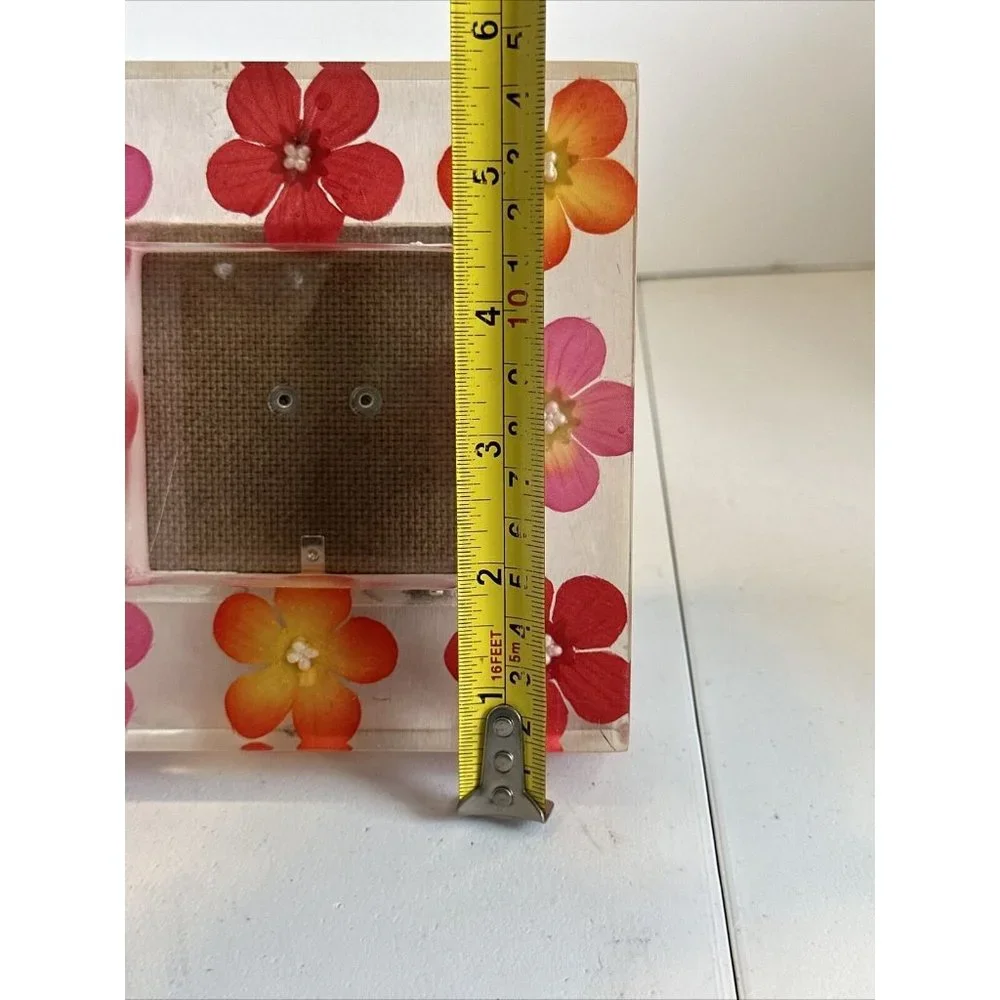 Acrylic Lucite Mod 3D Encased Pink Silk Flower Vtg 5.5